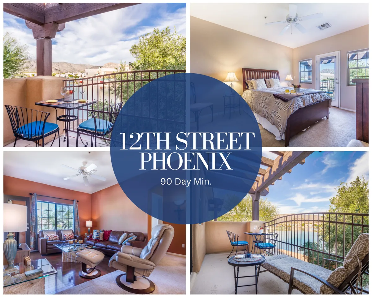 The image showcases a sun-drenched living space that seamlessly opens to a private balcony overlooking a tranquil lake. The scene features plush seating indoors, an inviting outdoor dining area, and a cozy bedroom aglow with morning light, setting a serene and relaxing atmosphere.